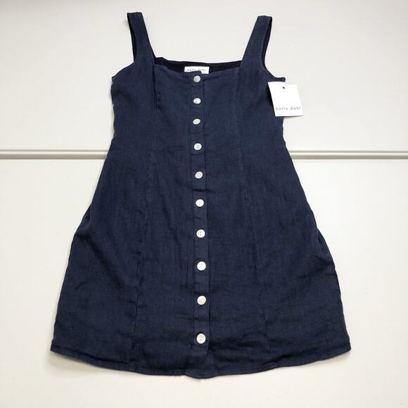 Bella Dahl Dresses & Skirts - Bella Dahl Square Neck Button Front Mini Dress XS Italian Navy Linen MSRP 194$